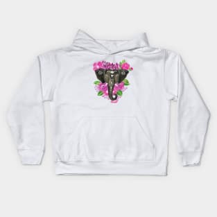 Grey Elephant - Flower art Kids Hoodie